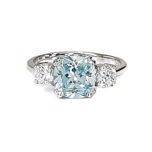 Aqua Cushion Crown Ring – 5ct